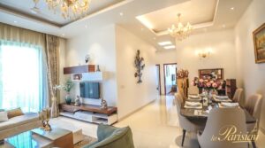 Living and dining area of la parisian 4bhk luxury flats in mohali chandigarh